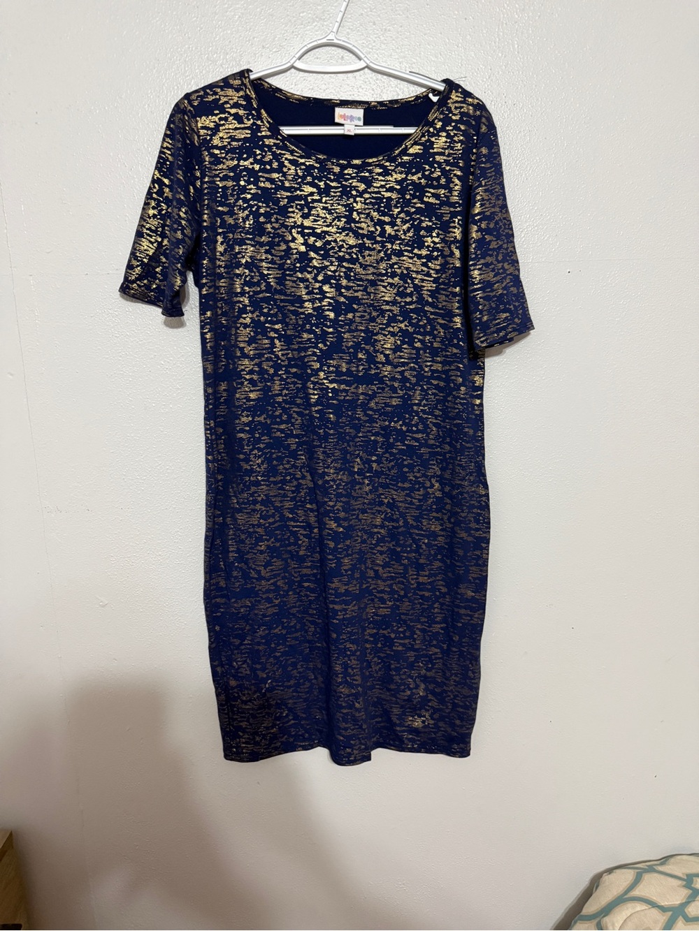 NWOT LuLaRoe Julia Navy Gold Foil Sheath Dress XL 💙